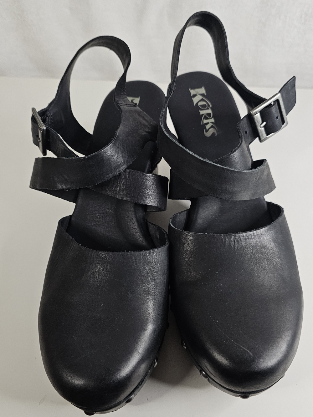 Korks Abloom By Kork-Ease Black Leather Slingback Clog Sandals